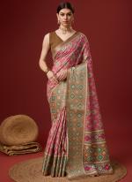 Cotton Pink Festival Wear Floral Print Saree